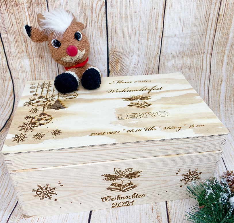 Erinnerungsbox, personalisierte erste Weihnachten Kiste, Erinnerungskiste für Baby oder Kind, zur Geburt, Geburtstag ode
