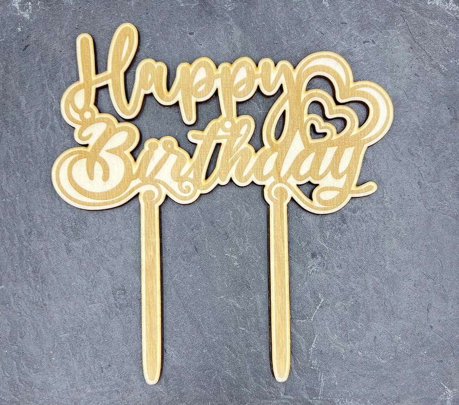 Individueller Holz-Caketopper 'Happy Birthday' von Pinselara - Personalisierte Tortendeko für Geburtstage und Hochzeiten