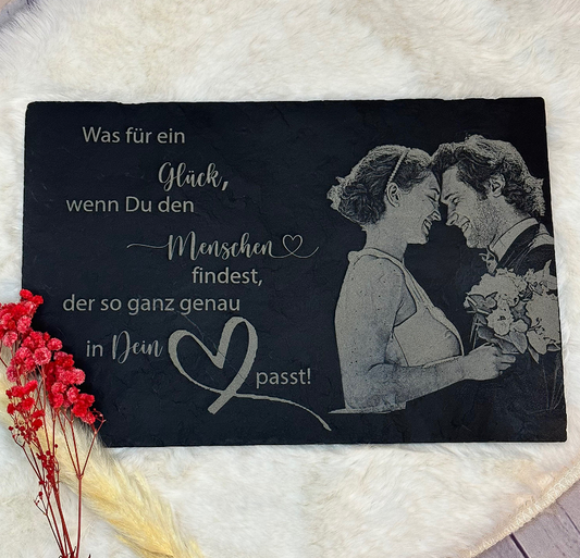 Fotogravierte Schieferplatte (20x30 cm) – Personalisierte Geschenke mit bleibendem Eindruck für Geburtstage und Hochzeiten
