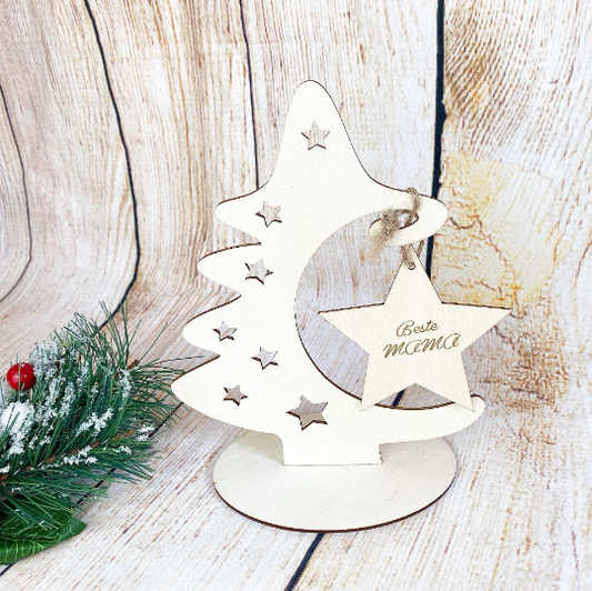 Weihnachtsbaumschmuck / Geschenke Aufhänger mit Dekoration Holz Tanne und Stern