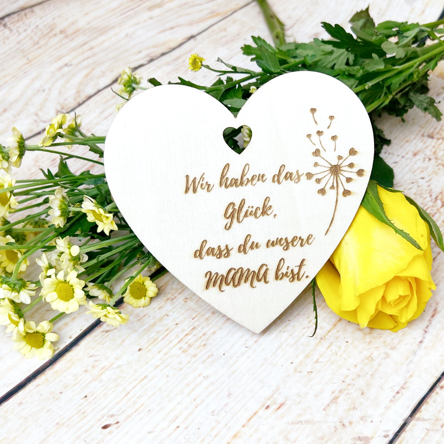 Muttertag, Glück ist eine Mama wie dich zu haben, Holzaufhänger für Geschenke oder Blumenstrauß