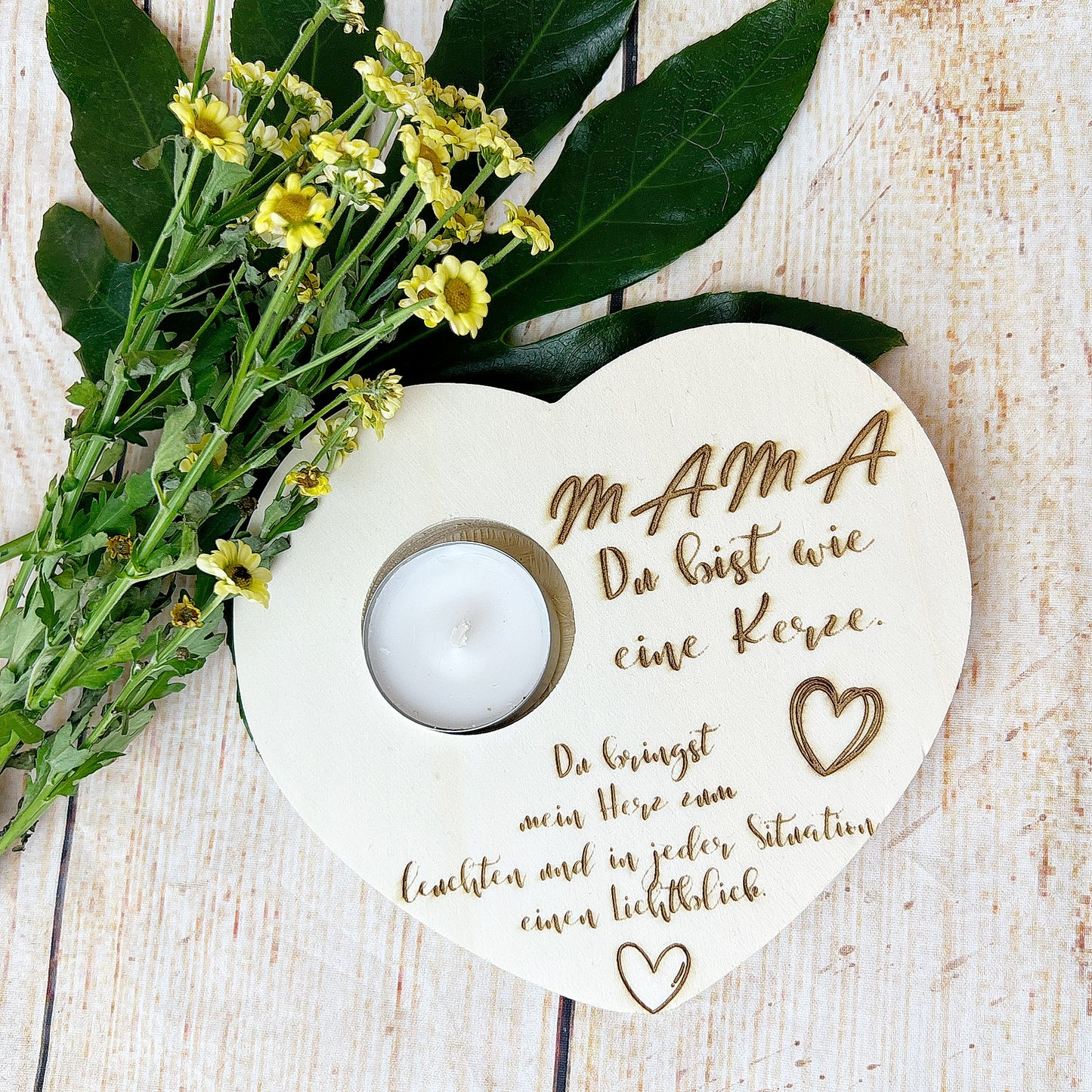 Personalisierter Teelichthalter in Herzform - Einzigartiges Muttertagsgeschenk: Mama, du bist wie eine Kerze